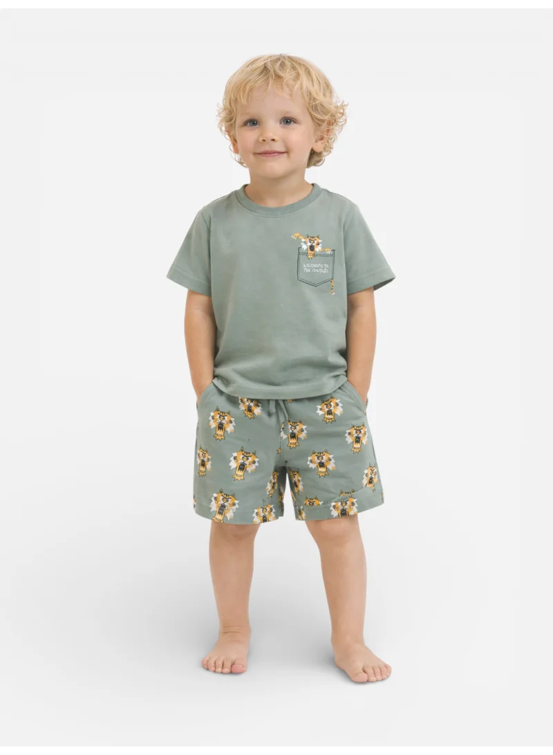 فكتور اند جين Boys Giraffe Print Cotton Pajama Set – T-Shirt & Shorts Nightwear